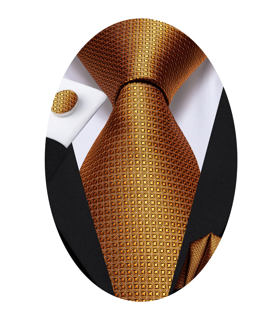 Hi-Tie Mens Plaid Ties Classic Paisley Necktie with Handkerchief Cufflinks Set Business Stripe Tie