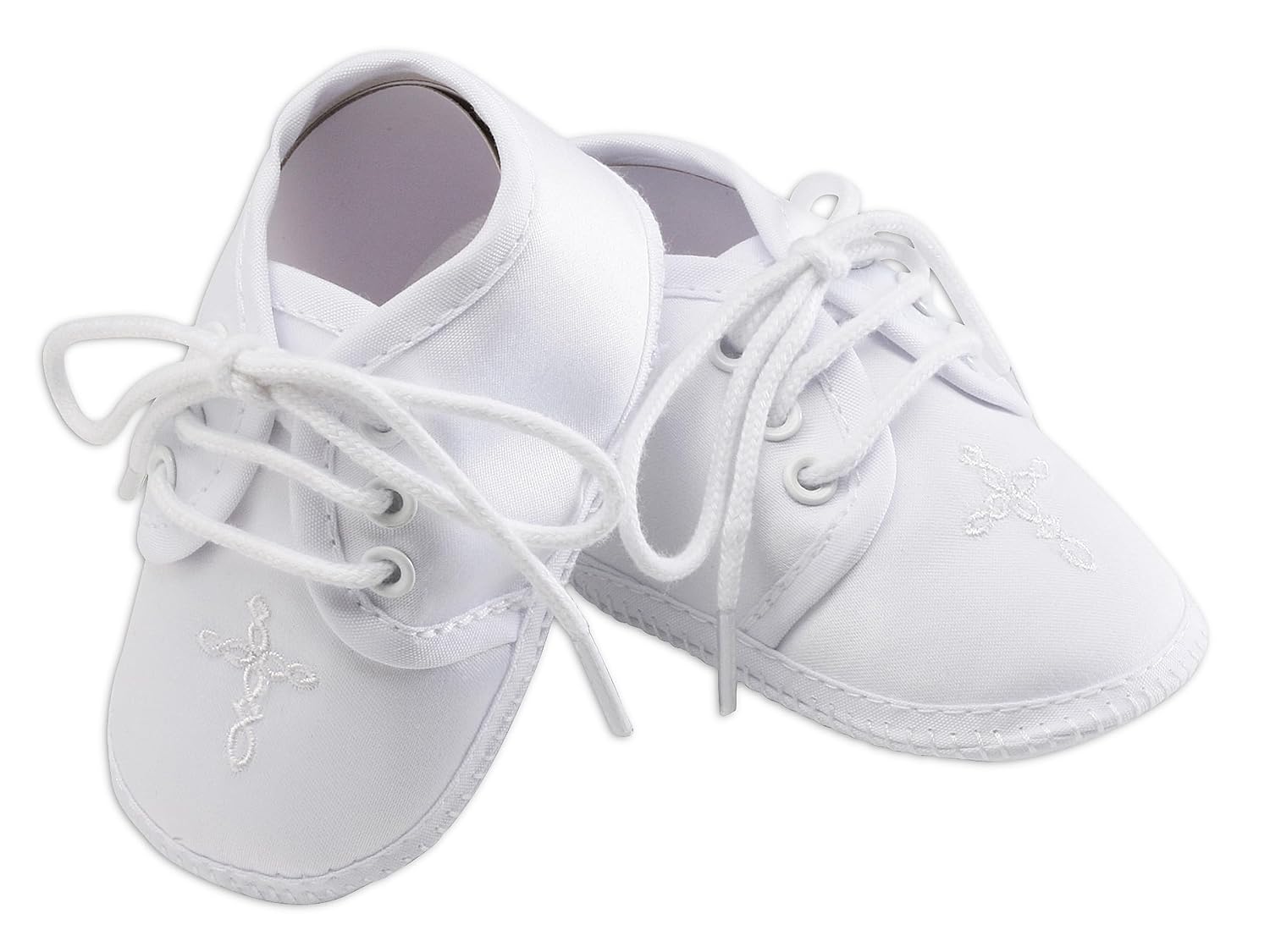 Cherished Moments "Paisley Keepsake White Baptism Baby Shoes with Cross Embellishment (Size 1) (Pack of 2)