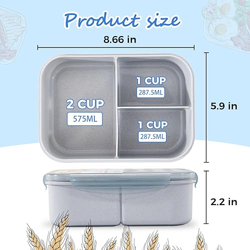 Miniatura 7 de MISS BIG Lonchera Bento para adultos, fiambrera, a prueba de fugas, sin BPA y sin tintes químicos, para lavavajillas y microondas (64.2 fl oz, gris)