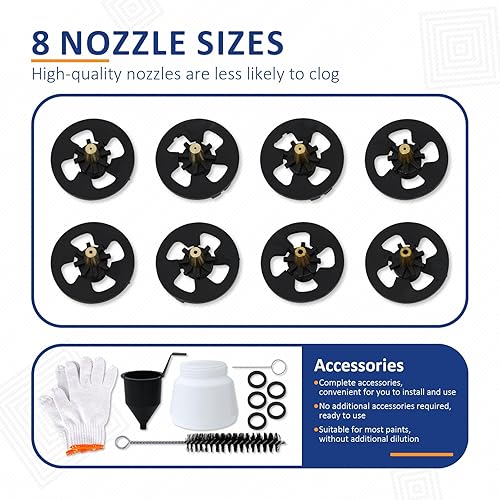 Miniatura 3 de PENSUN Pulverizador de pintura, pistola pulverizadora eléctrica HVLP de 700 W, 8 boquillas de cobre y 3 patrones, fácil de limpiar, pistola