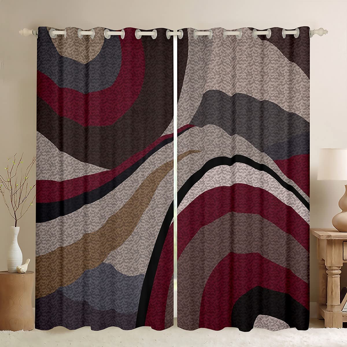Loussiesd Darkening Window Drapes Abstract Art Simple Style Curtain for Bedroom Children Grey Red Brown Black Blackout CurtainsModern W46*L72 โ image 1