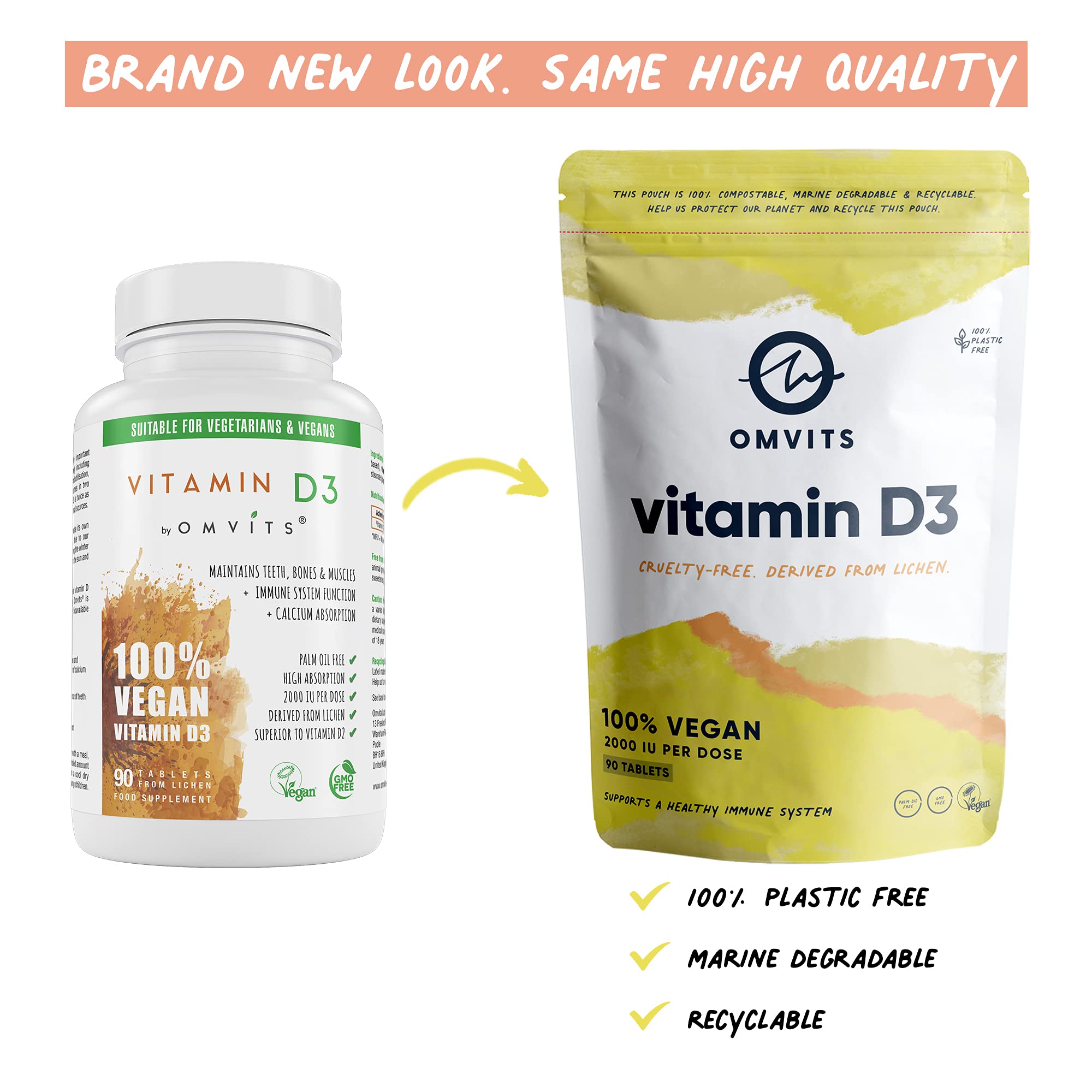 Omvits Vegan Vitamin D3, 2000 IU 90 High Strength Tablets in 100