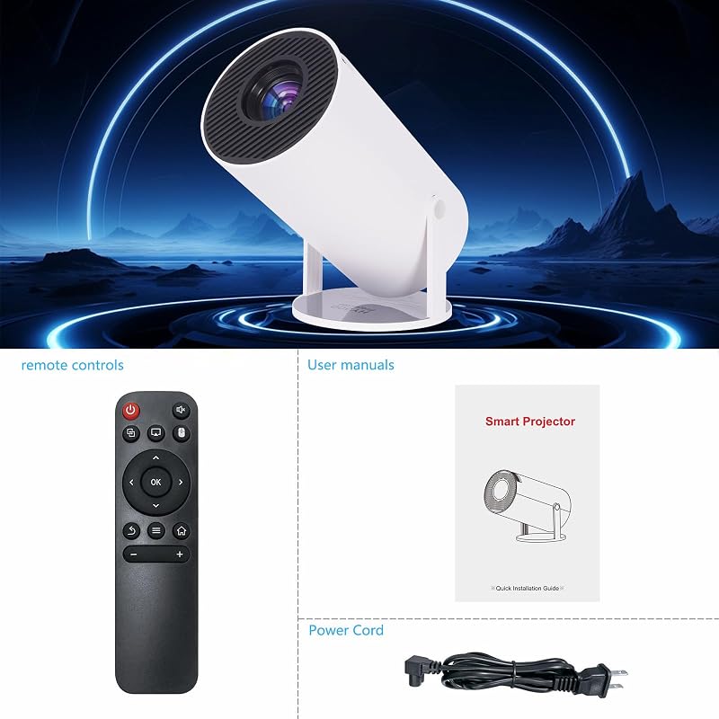 Vinteky Hordozható 4K Projektor WiFi6 Bluetooth 5.2 Android 11 Rendszerrel, 130 Colos Vetítés, 180° Forgatható, YouTube Előtelepítve, Fekete