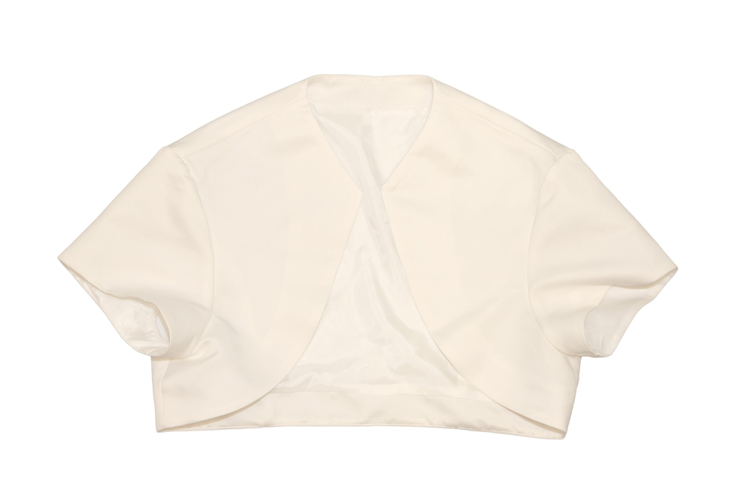 Flora Ivory Satin Short Sleeve Bridal Bolero/Prom Jacket/Shrug (Medium)