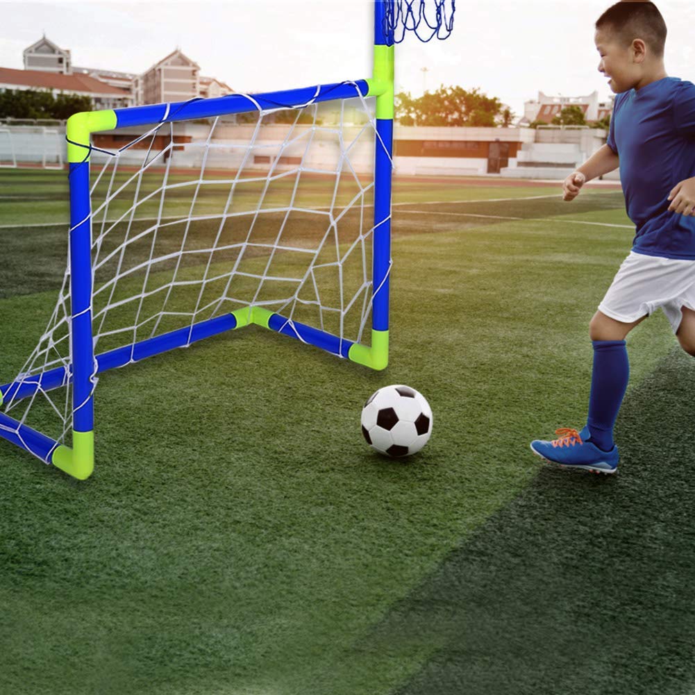 VGEBY Set di Pallacanestro da Calcio, 2 in 1 Porta da Calcio e Stand da Basket per Bambini Altri Giocattoli da Esterno per Bambini