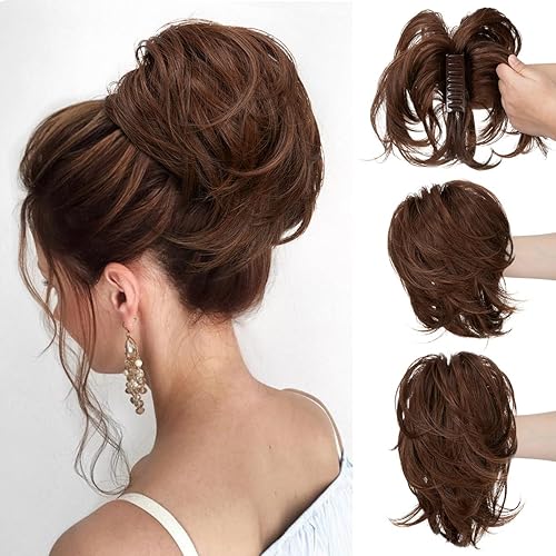 Miniatura 30 de CJL HAIR Extensiones de Cabello con Clip de Garra para Coleta Corta DIY, Metales Flexibles, Moño Desordenado, Pieza de Cabello para Mujeres, S-Negro