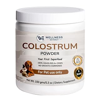 Bovine Colostrum Powder for Pets 5.3 oz (150g) – 100% Grass-Fed Bovine Colostrum, Natural Immune & Gut Health Support, Colostrum for Dogs, Cats & Puppies, Dog Supplements for Skin & Coat Health - Amazon product rated Grade A