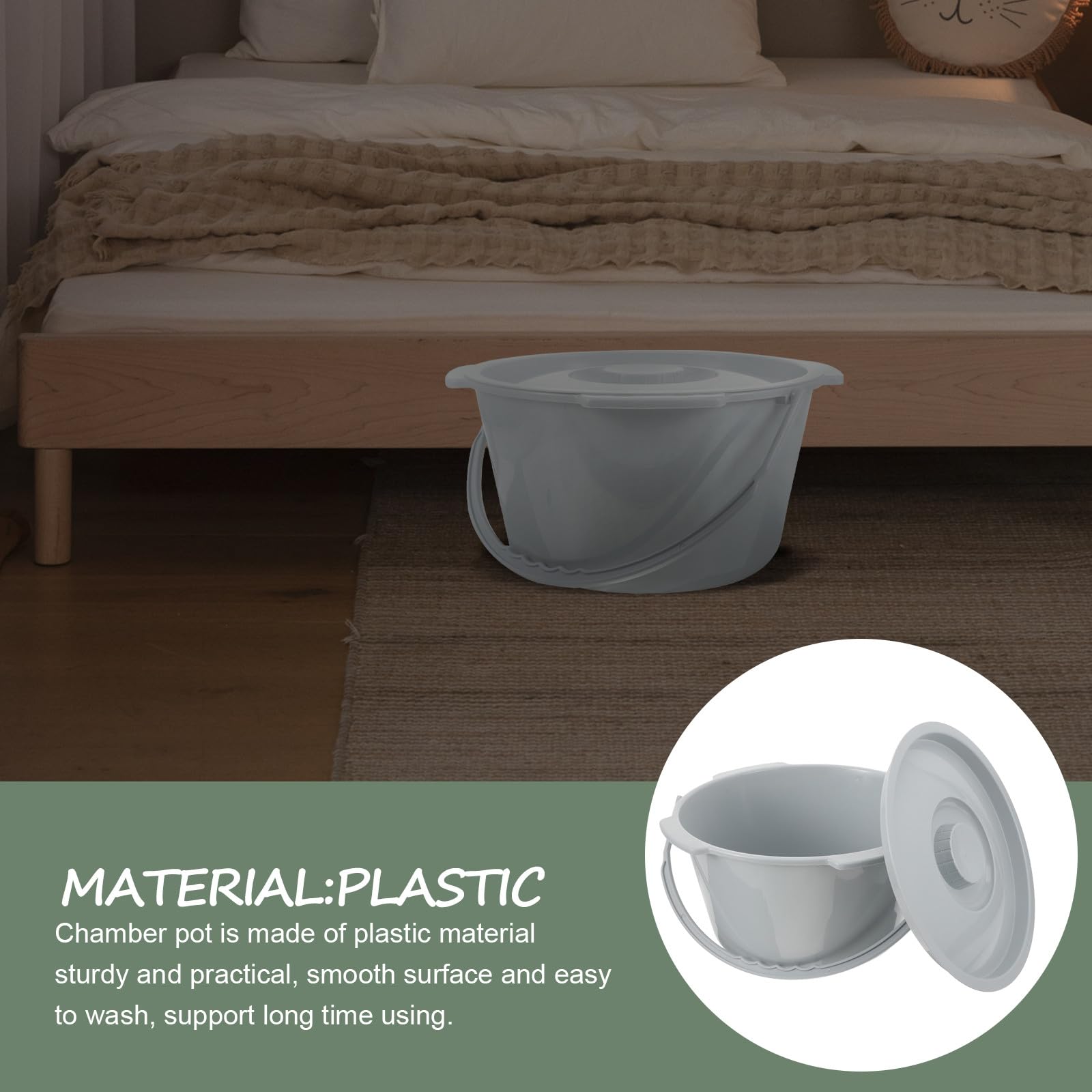 HOMSFOU Vaso da Notte con Coperchio in Plastica Robusta, Orinatoio Portatile con Manico per Anziani e Adulti, Sputacchiera Sigillata per Uso Domestico e Viaggi, Comodino Salvaspazio