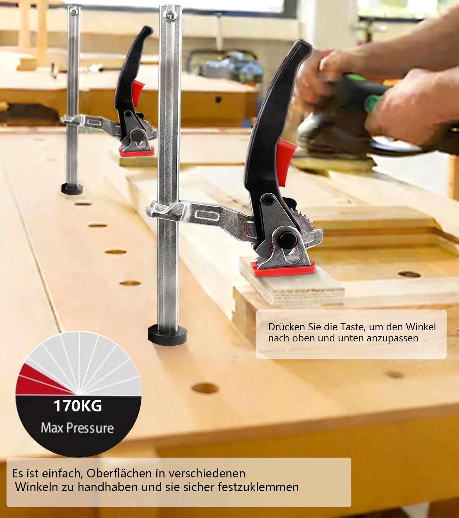 2 abrazaderas de palanca de acero entero de 20mm, soporte de 20 mm elemento tensor rango de sujeción de 160 mm, compatible con bessey, abrazadera de una mano, mesa de soldadura