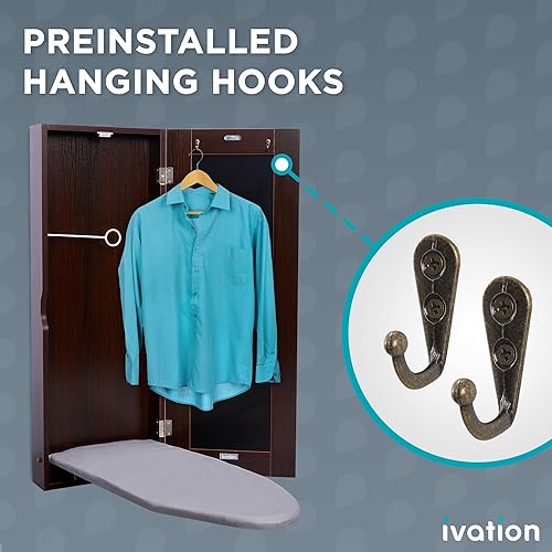 Miniatura 4 de Ivation Armario de tabla de planchar montado en la pared, estación de almacenamiento de planchado plegable para el hogar, apartamento y espacios