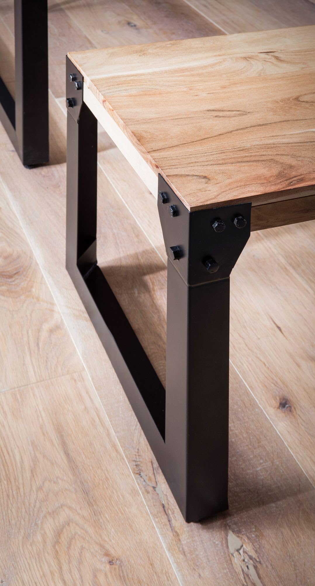 FineBuy Esszimmerbank 140 cm Akazie Massivholz Metall Industrial, Esstischbank Holzbank Massiv ohne Lehne, Küchenbank Essbank Modern, Sitzbank Esszimmer Braun