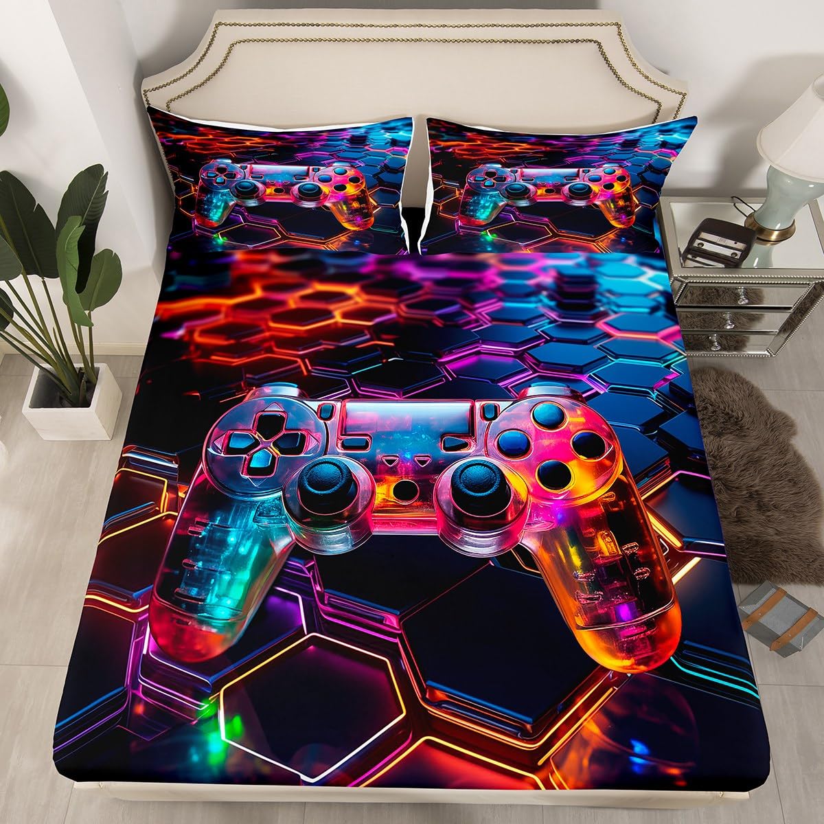Parure housse de couette manette de jeu 3 pièces, le cadeau idéal pour lit double ado et adulte
