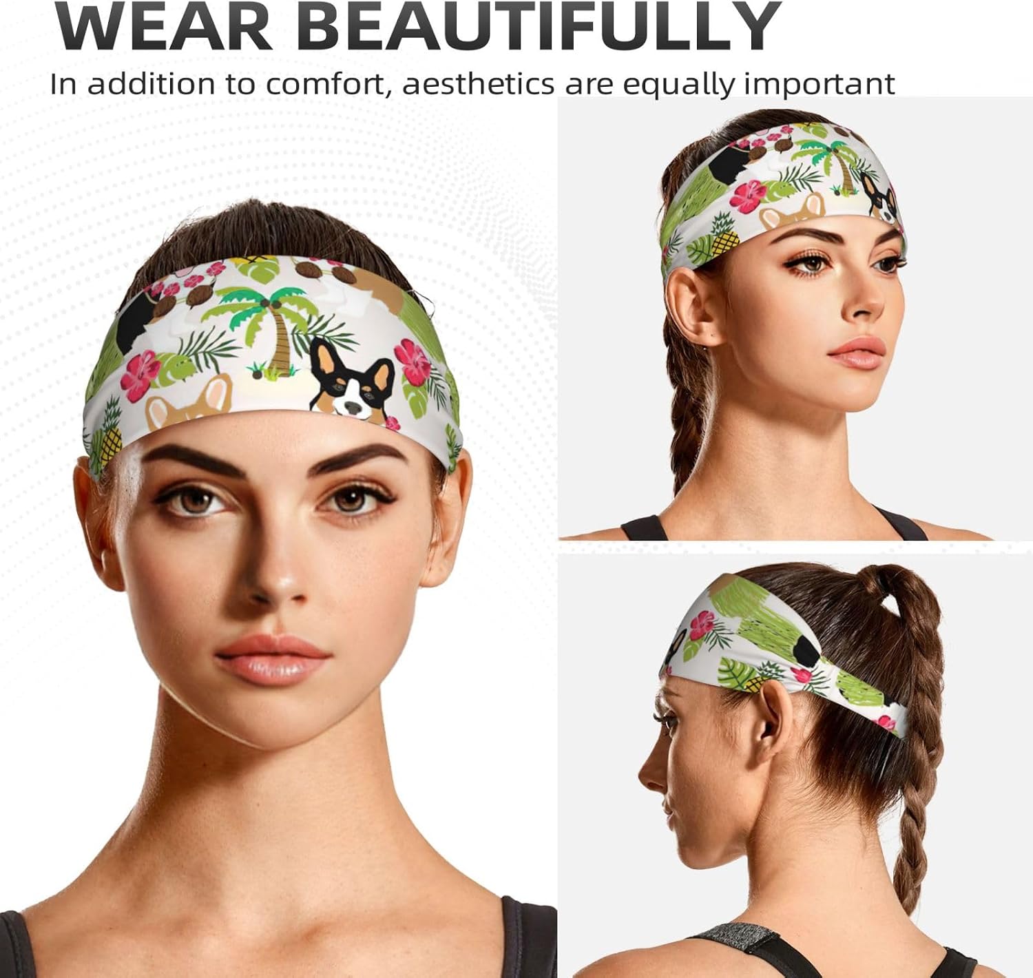 Corgi Hawaiian Tropical Summer Pineapple Print Ultra-Soft Elastic Headband Sports Running Gym Outdoor Activities Gifts Headwear