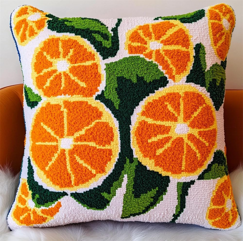 Rqwybcaxn DIY Latch Hook Kits,Oranges 17X17Inch Needlepoint Pillow Kit, Half Cross Stitch Kit, Embroidery Kit, Latch Hook Cushion Cover Hobby & Crafts
