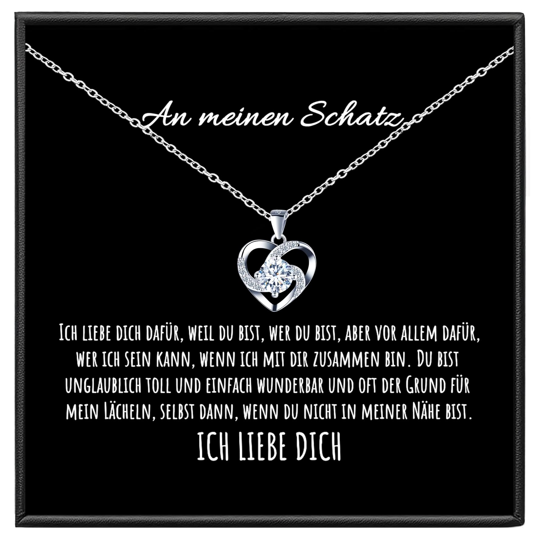 An meinen Schatz Halskette mit Karte Herz Kette mit Spruch für Damen Frau Partnerin Freundin Verlobte zum Jahrestag Geburtstag Weihnachten