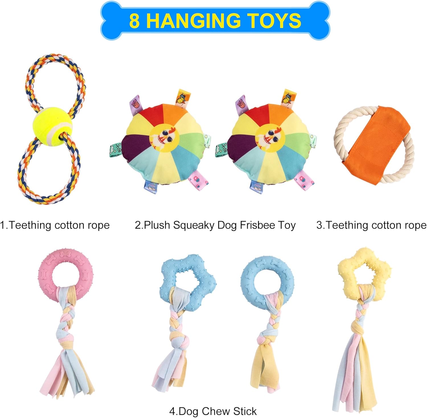 XL Indoor Dog Playground for Puppies (23x17x17in) Adjustable Enrichment Activity Center with 8 Hanging Toys & PVC Frame, Bungee Straps for Small Dogs