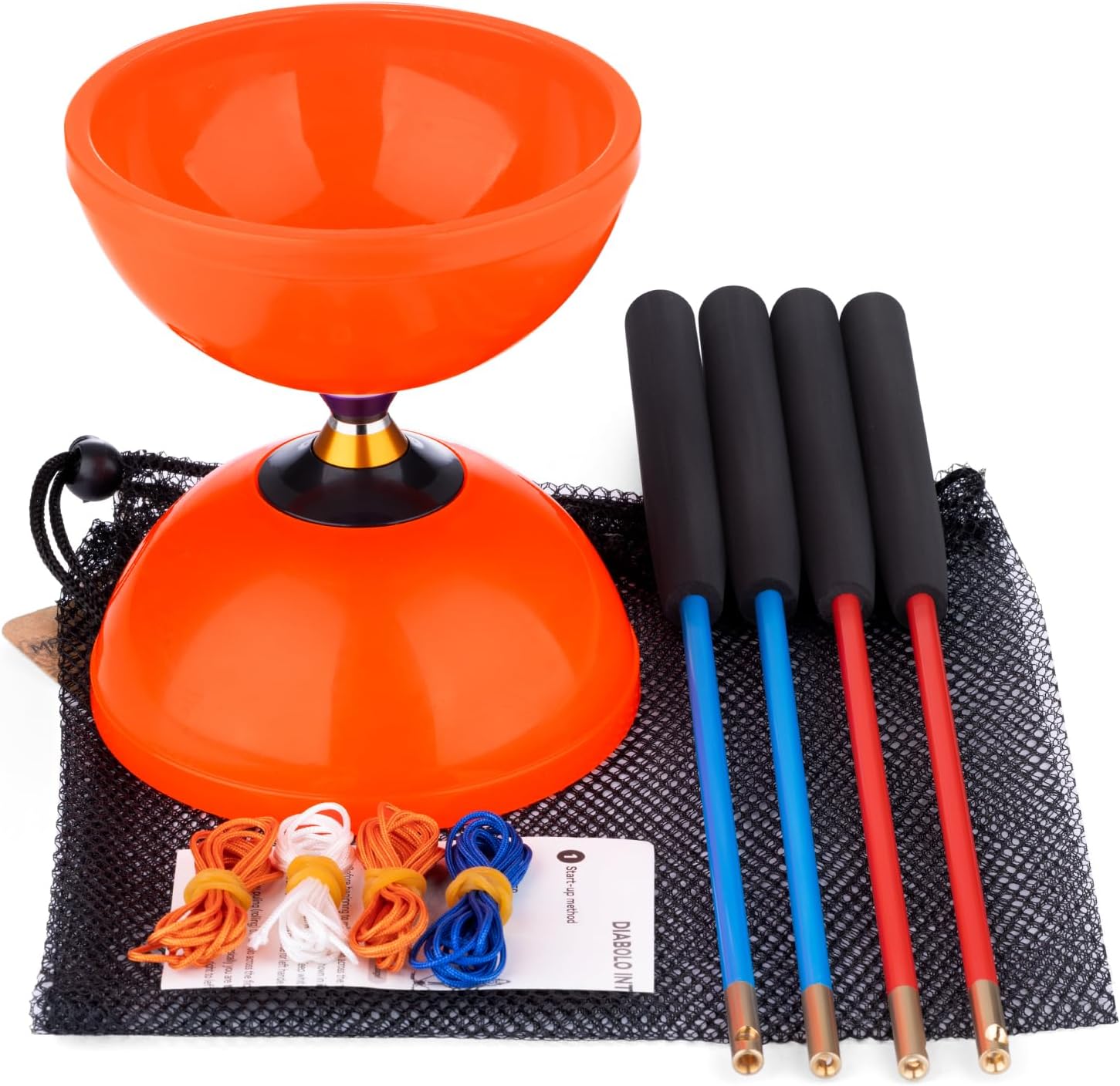 Diabolo Yoyo Pro Triple Bearing Chinese Yoyo, 5โ Chinese Yoyo Diabolo Toy for Adult Kids, Orange Diabolo Big Diabolo Yoyo with 2 Carbon Sticks, 2 Strings, 1 Drawstring Bag