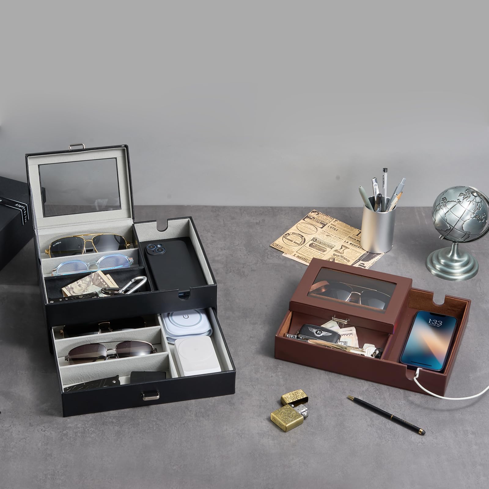 ProCase Svuotatasche Pelle per Uomo Organizer Comodino, Svuotatasche Design Moderno Ingresso -1 Strati, Espresso