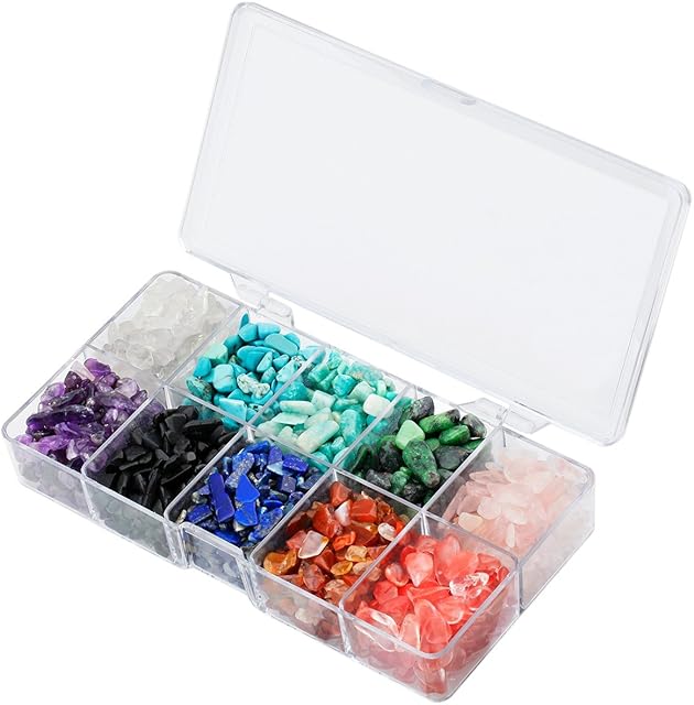 mookaitedecor Tumbled Crushed Chips Stones Crystal Healing Tumblestone Home Decoration,Assorted Stone with Box
