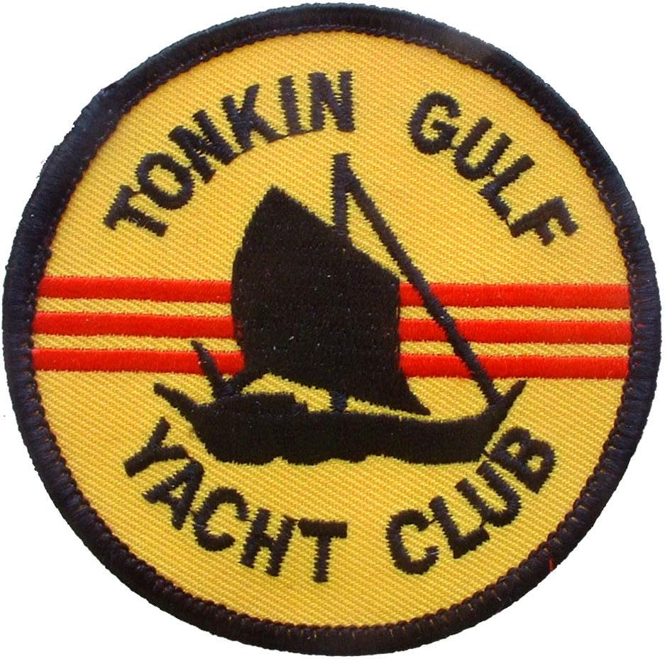 United States Military Vietnam Tonkin Gulf Yacht Club Patch, with Iron-On Adhesive (Yellow and Red)