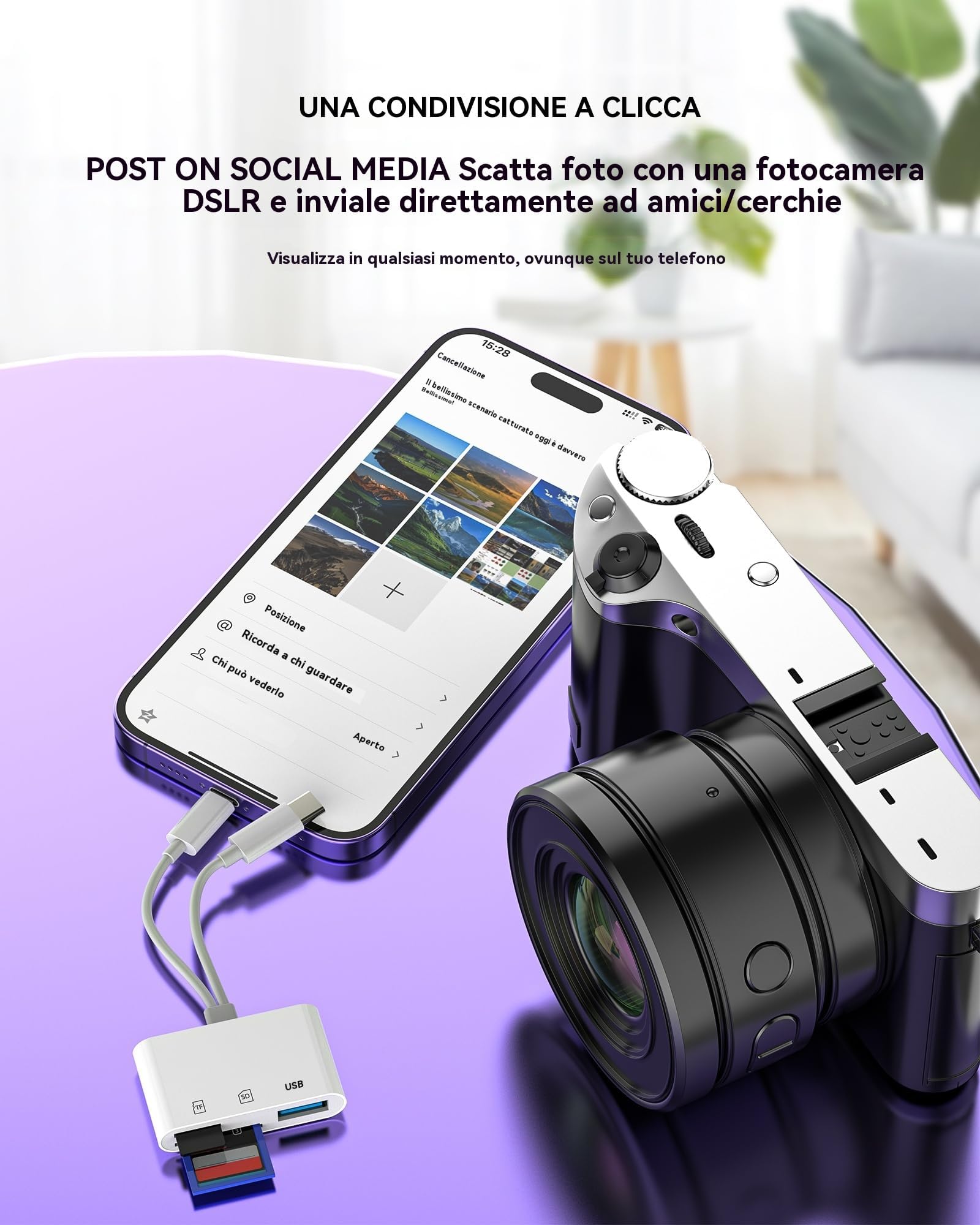 Adattatore USB C Lightning a Lettore Schede SD Micro SD Card per Apple per iPhone 15 per iPad MacBook Pro compatibile per Samsung Memoria USB 3.0 OTG Fotocamera Macchina Fotografica Memory Reader Cavo