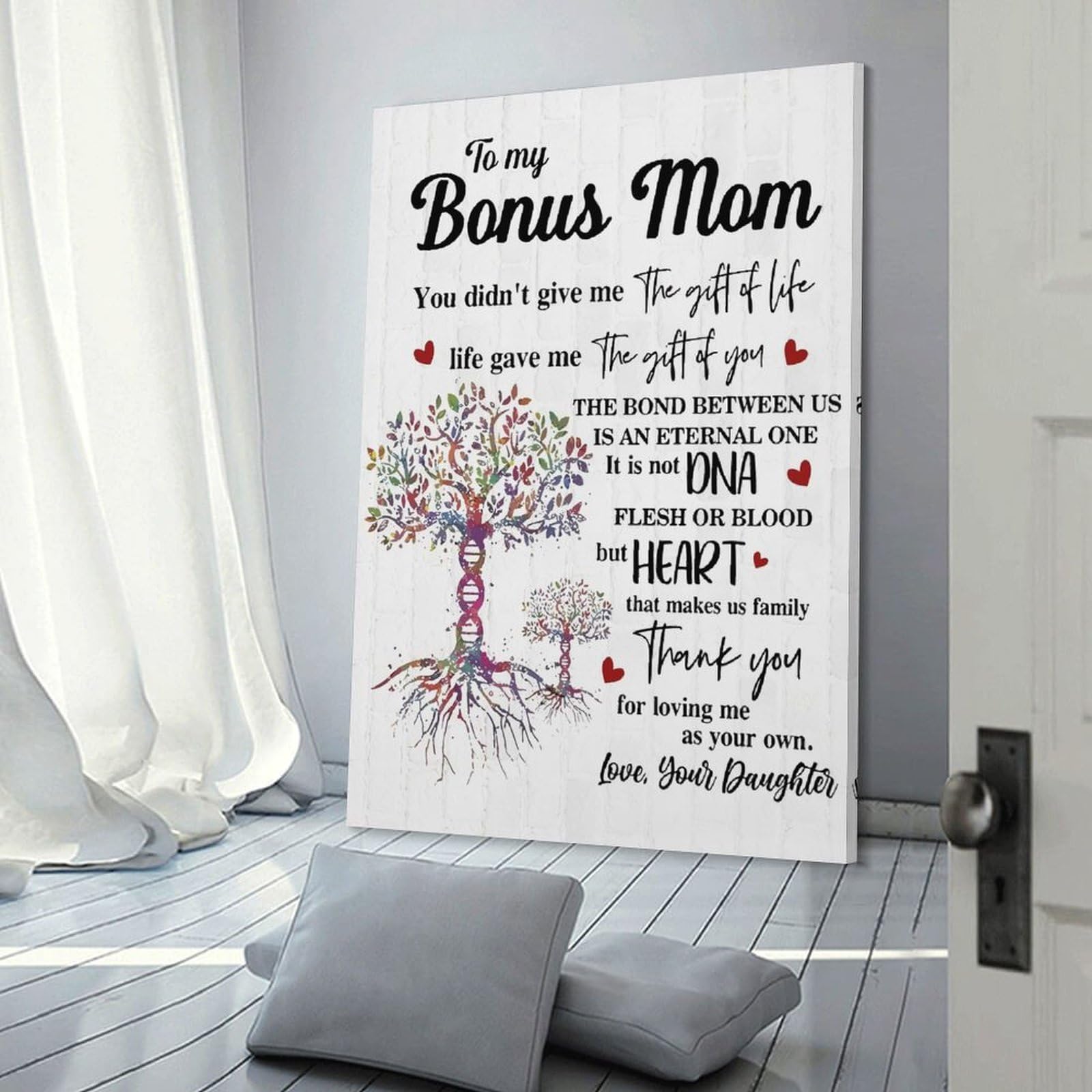 Junmoney Hanging Wall Art Bonus Mom Love Daughter, 08x12inch(20x30cm), for Work Areas, Reading Rooms Or Studios, Wall Art That Adds Style to Work Areas