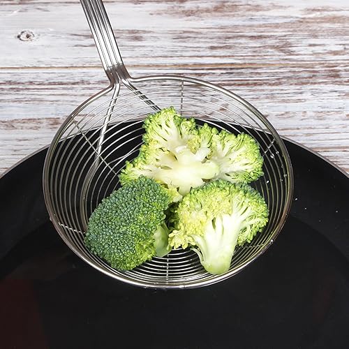 Miniatura 6 de Colador de araña de acero inoxidable sólido más fuerte para cocinar y freír, utensilios de cocina, colador de alambre, cuchara coladora de pasta,