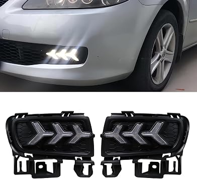 Led DRL Light Bezel, Compatible With Mazda 6 2006-2014, Daytime Running Lamp Cover With Dynamic Sequential Turn Signal