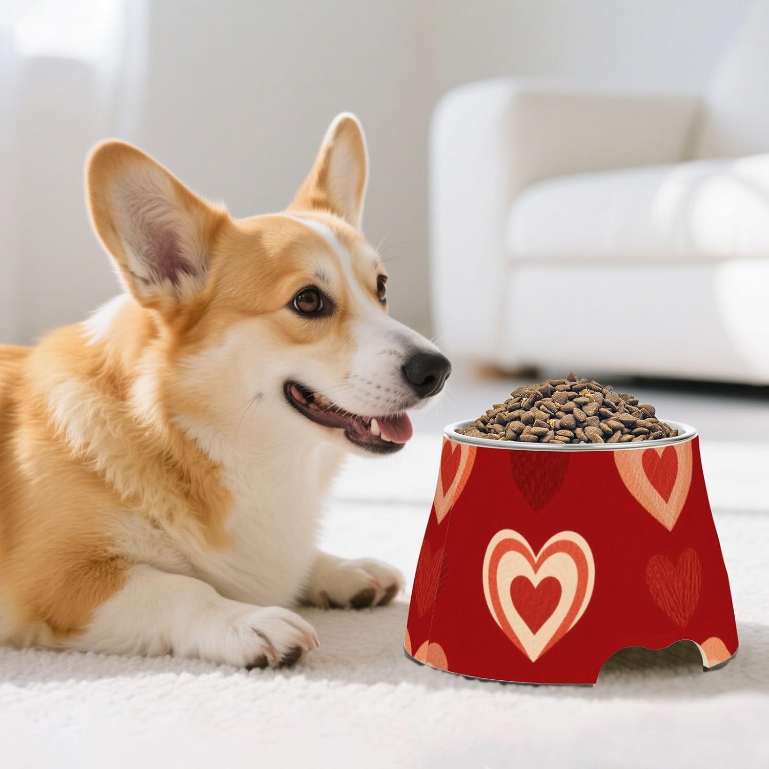 Heart-Shaped Wine Red and Cream Raised Pets Food Bowls Non Slip Stainless Steel Cats Basic Bowls for Dogs Cats Rabbits Birds Whisker Fatigue platos para Perros plastico