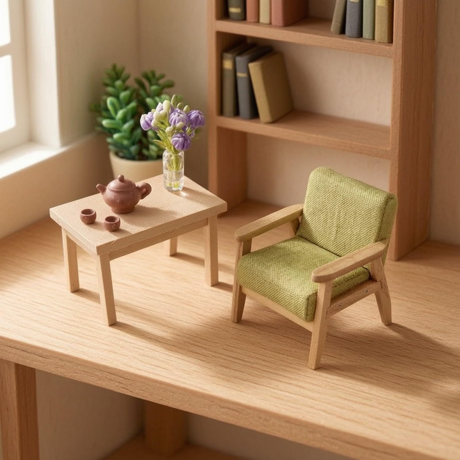 rockible 6 Pezzi Mobili per Casa Delle Bambole | Imbottito, Salotto in Miniatura con Accessori, Realistico, Poltrona in Miniatura con Tavolo, per Diorama, Collezionisti