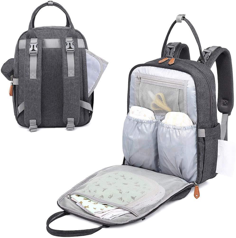 KAUKKO Baby Diaper Backpack Multifunction Travel Organizer with Stroller Straps Large Capacity and Durable (T1BLACK) (MDARK GRAY)