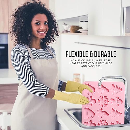 Miniatura 4 de Molde de silicona para dulces de chocolate de Navidad, molde con forma de copos de nieve de 12 agujeros, muñeco de nieve, sombrero de árbol de