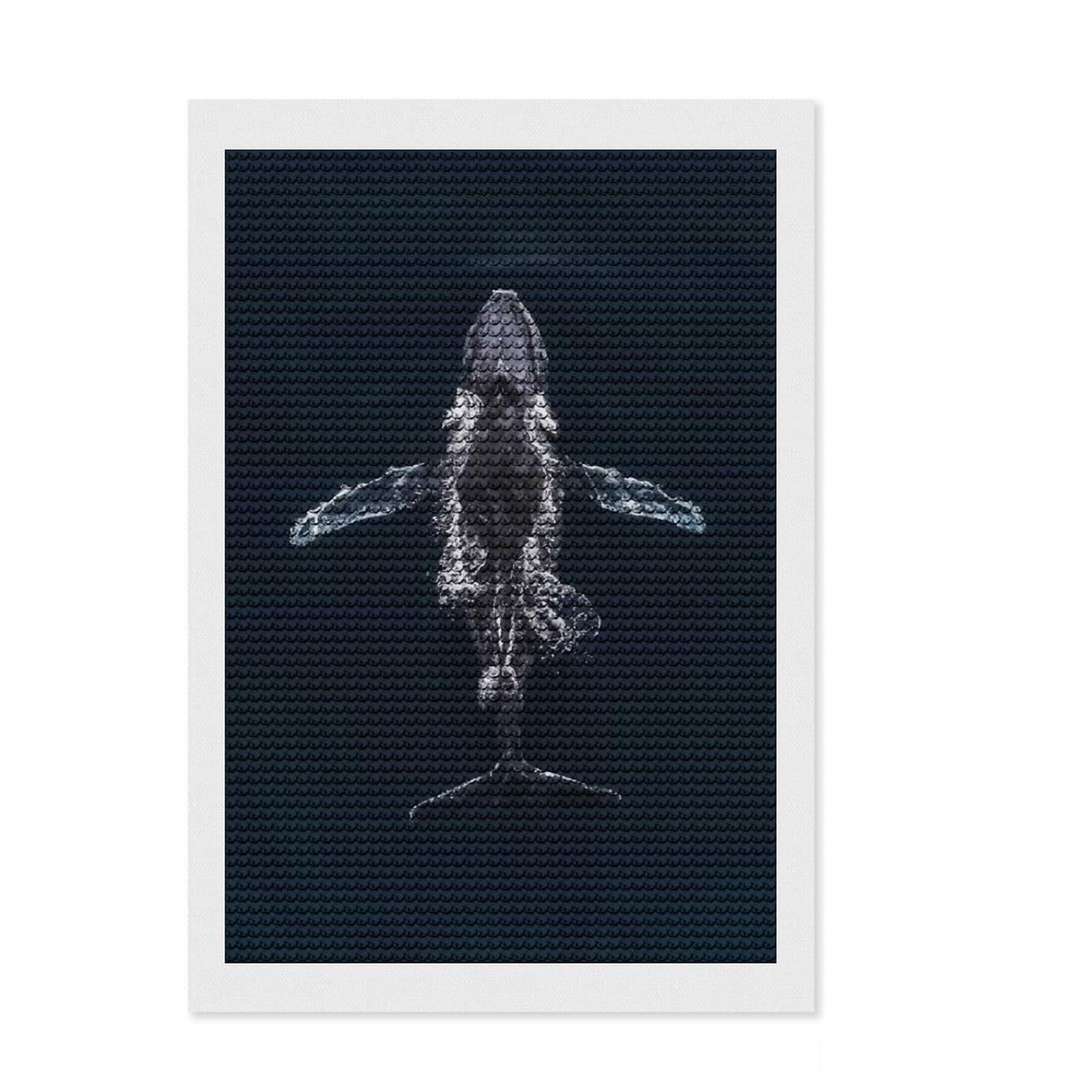 Junmoney Humpback Whale Underwater Diamond Style Art Kit 8"x12", Winter Craft, Gift Idea, Farmhouse Decor, Thoughtful Present, Office Decor