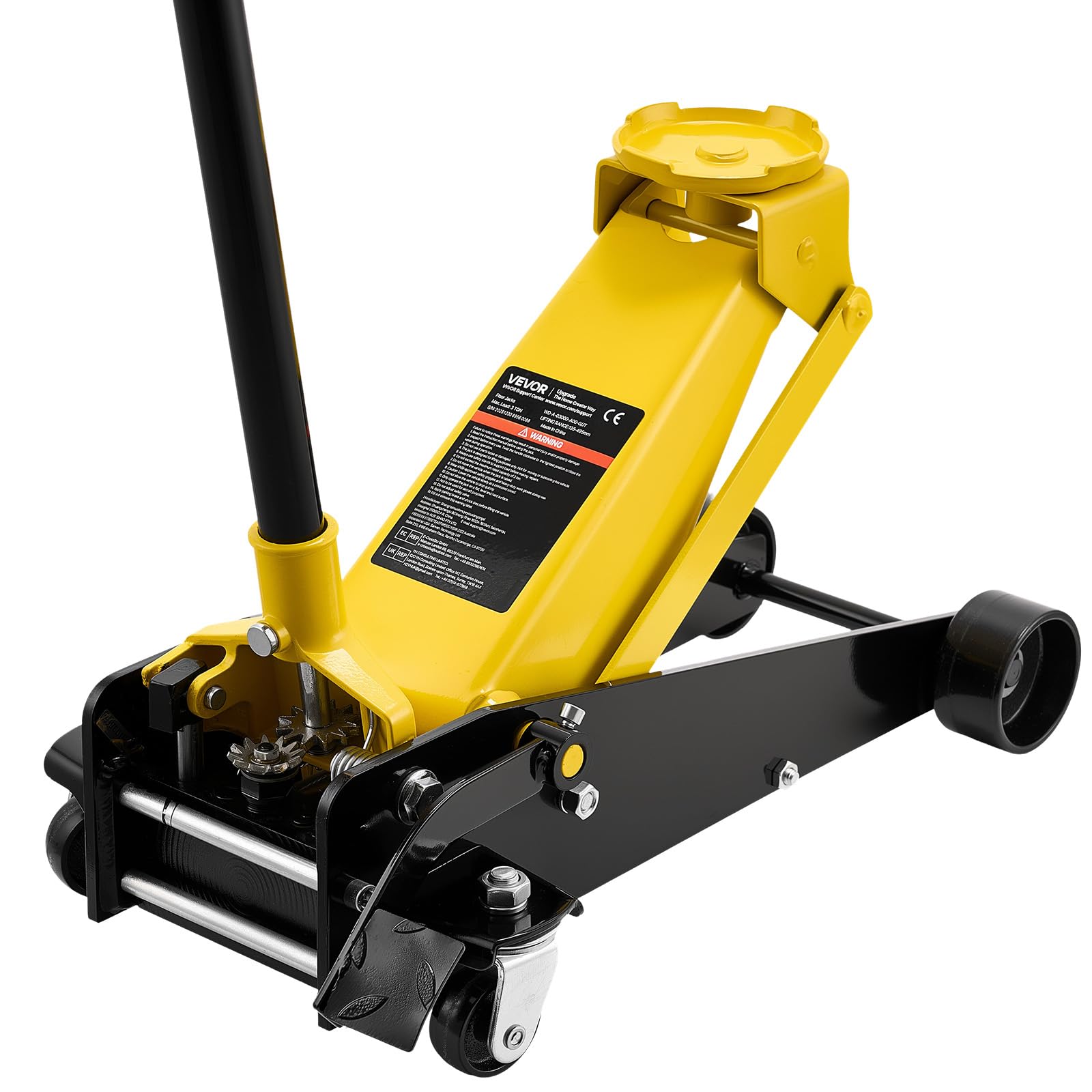 VEVOR Gato de Perfil Bajo Capacidad de 3 t, Gato Hidráulico de Acero con Bomba de Elevación Rápida de Un Solo Pistón, Rango de Elevación 130-500 mm, para Vehículos, SUV, Camionetas, Automóviles