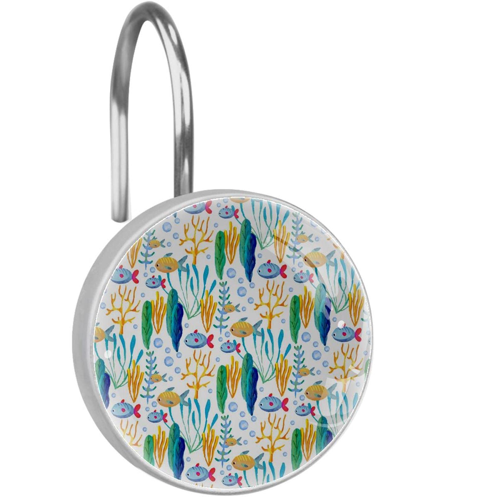 Crochets de rideau de douche inox : lot de 12 anneaux décoratifs poisson corail