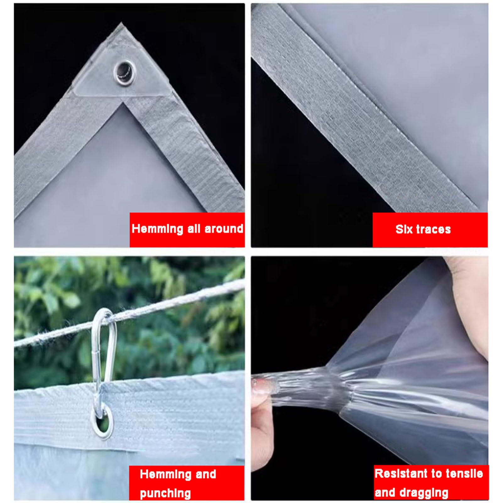 Heavy Du Bâche imperméable 1 bâche transparente avec œillets – Bâche en plastique pliable pour serre, jardin, terrasse et extérieur