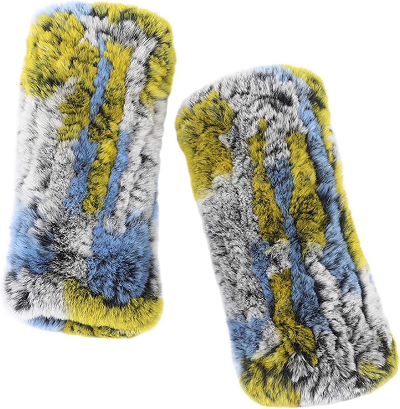 Valpeak Womens Rabbit Fur Winter Mittens Knitted Fingerless Gloves - Image 7