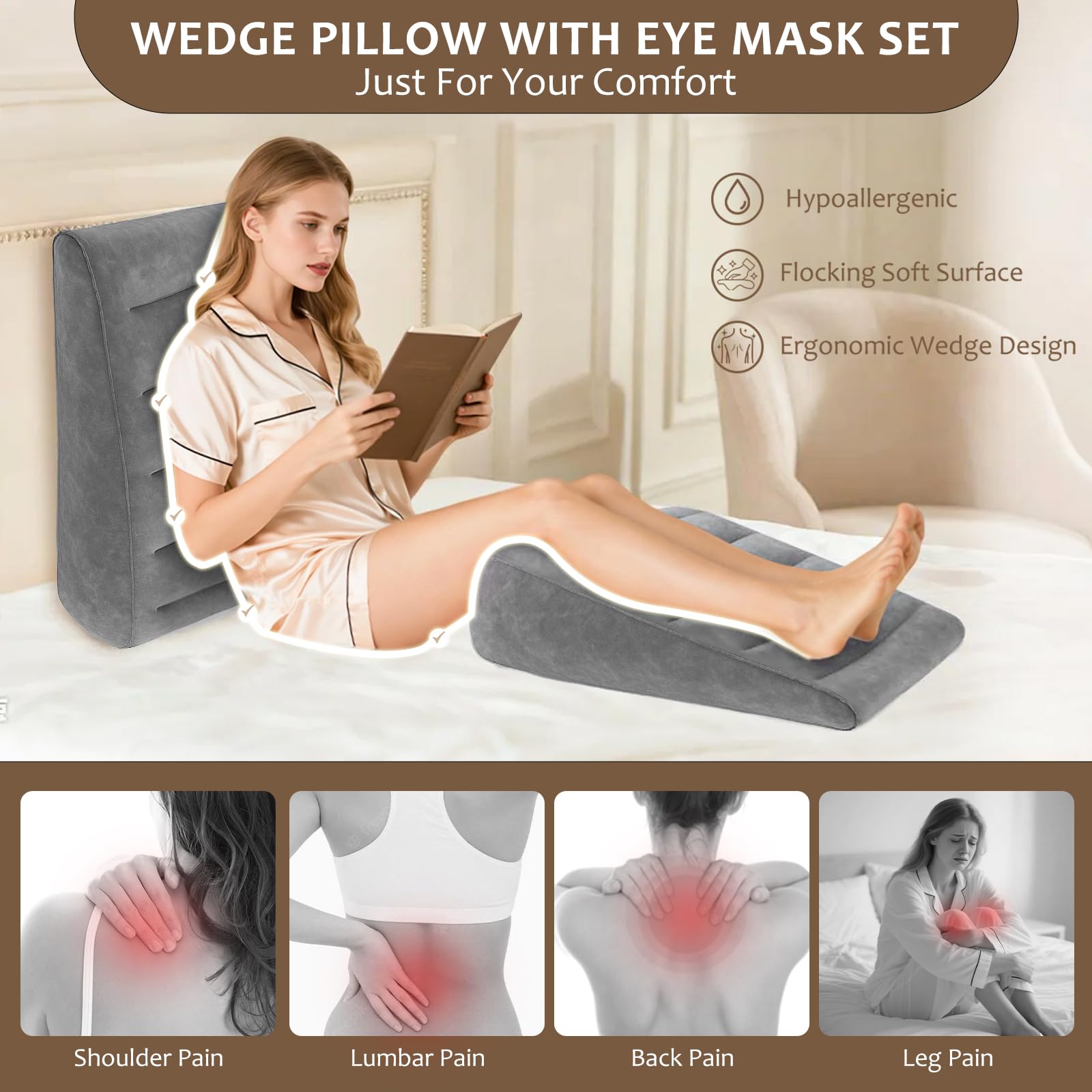 TheClover Cuscino Antireflusso Adulto Cuscino Gonfiabile - Portatile Sollevatore Ergonomico Cuneo,Cuscino Triangolare per Letto e Divano,Divano per Gambe e Schiena,Cuscino Reflusso Gastroesofageo