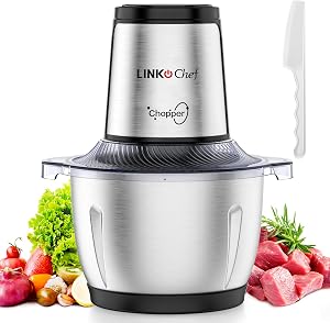 フードプロセッサー LINKChef 1.5L容量 250Wハイパワー 2段階スピード 3層ステンレス刃 電動フードチョッパー みじん切り・挽肉・離乳食対応 氷も砕ける ブレンダー 一台多役 家庭用 コンパクト 洗いやすい