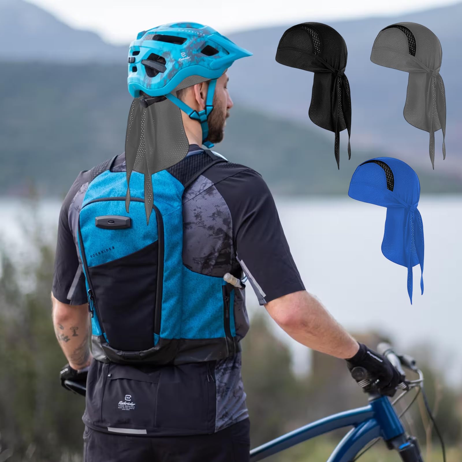 3 Bandanas Transpirables para Ciclismo - Pañuelo Técnico Biker bajo Casco | Absorbe Sudor UV 50+ | Bandana Cabeza Ciclismo Verano para Hombre | Bandana Under Helmet Multideporte