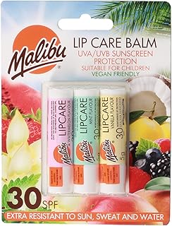 Malibu Sun SPF 30 Lip Balm Sunscreen, Watermelon, Mint and Vanilla, 3 x 5g,