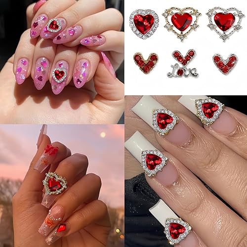 Miniatura 2 de Dijes de uñas para el día de San Valentín para arte de uñas, 15 piezas de dijes de corazón rojo, diamantes de imitación de uñas de corazón 3D,