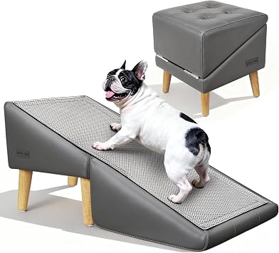 Dog Stairs for Small Dogs and Cats 16" H - with Encrypted Dot-Grip Non-Slip Surface, 2-in-1 Pet Ramp & Steps for Bed/Couch, Foldable Split Ottoman with Solid Wood Frame, Sturdy & Portable for Puppies