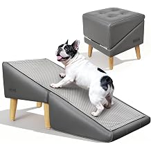 Dog Stairs for Small Dogs and Cats 16" H - with Encrypted Dot-Grip Non-Slip Surface, 2-in-1 Pet Ramp & Steps for Bed/Couch, Foldable Split Ottoman with Solid Wood Frame, Sturdy & Portable for Puppies