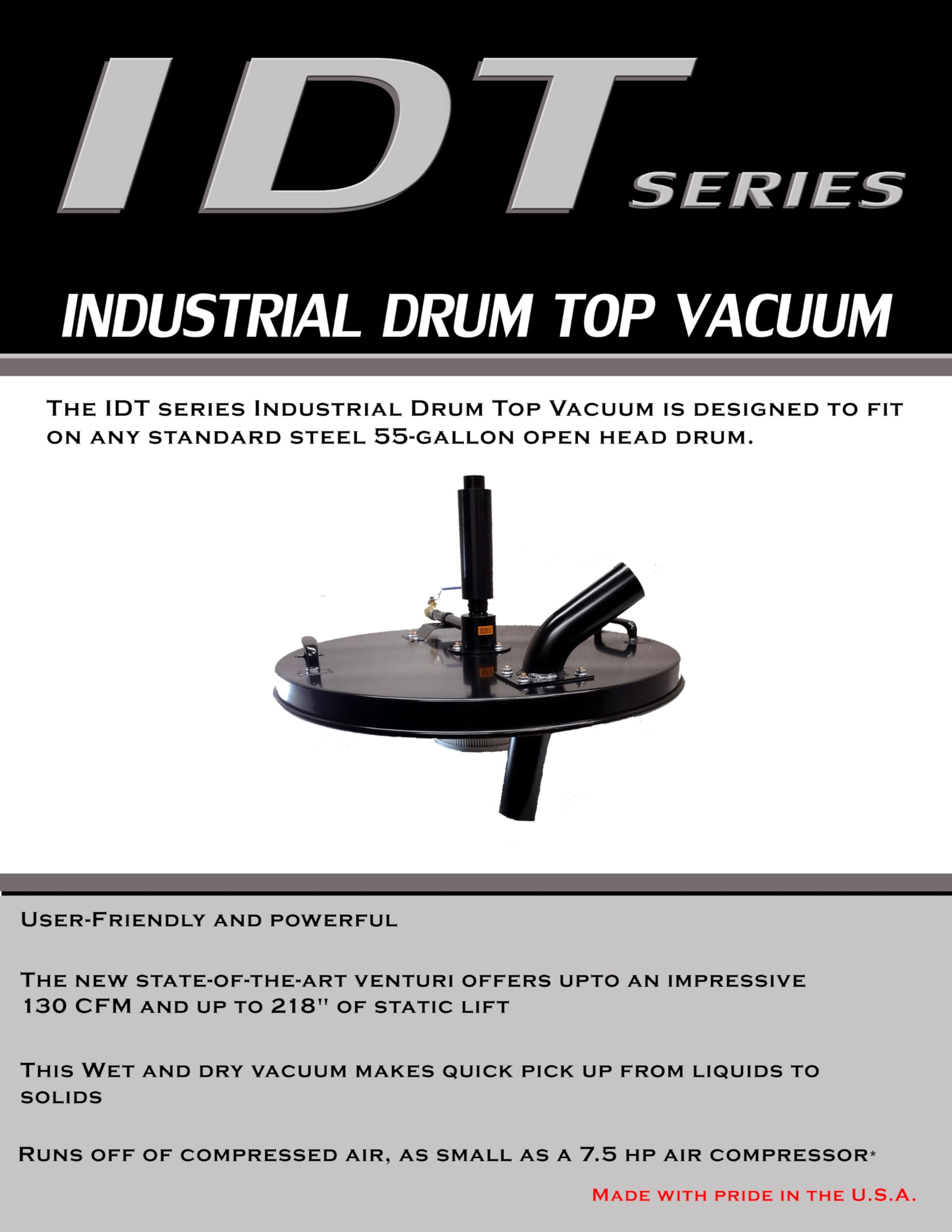 Generic Industrial Drum Top Vacuum, IDT-55AP, Black
