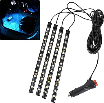 Car LED Strip Light, 12V 48 LED Interior Atmosphere Lights Under Dash Ambient Night Light, Auto Interior Decorative Lamp with Cigarette Adapter Plug,Car AccessoriesIce Blue,Cigarette Lighter