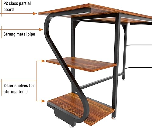 Miniatura 6 de Weehom Escritorio reversible en forma de L con estantes de esquina grande para computadora, escritorio para juegos para oficina en casa, estación de