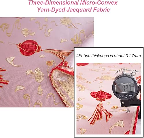 Miniatura 5 de BAWHO Besutiful Dyeing Jacquard Silk Satin Fabric Inelastic Cheongsam Style Pink Festive Red Lantern Pattern Golden Line Edge Cloth for Tang Suit