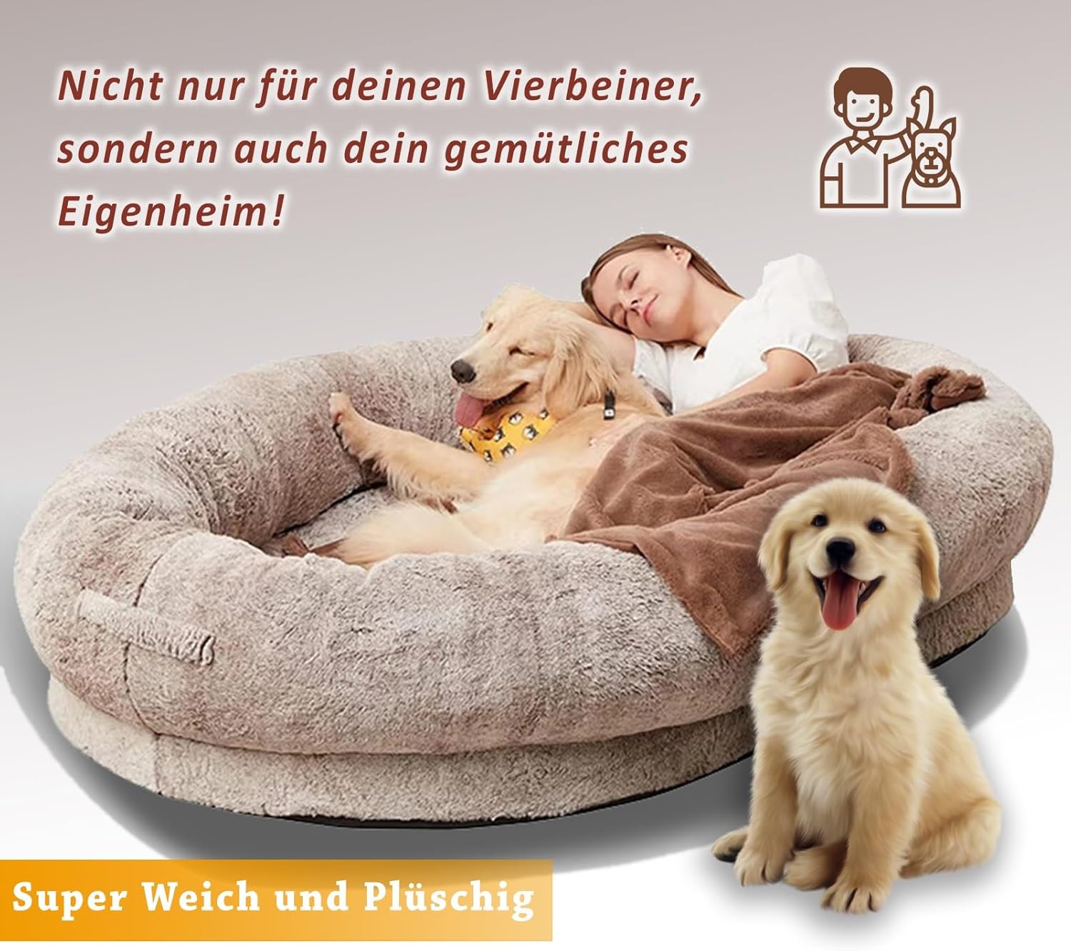 Human Dog Bed for Adults,with Blanket, Washable Large Dog Beds for Adult, Fluffy Dog Bed for Dogs, Dog Bed Mat (Size XL) ()