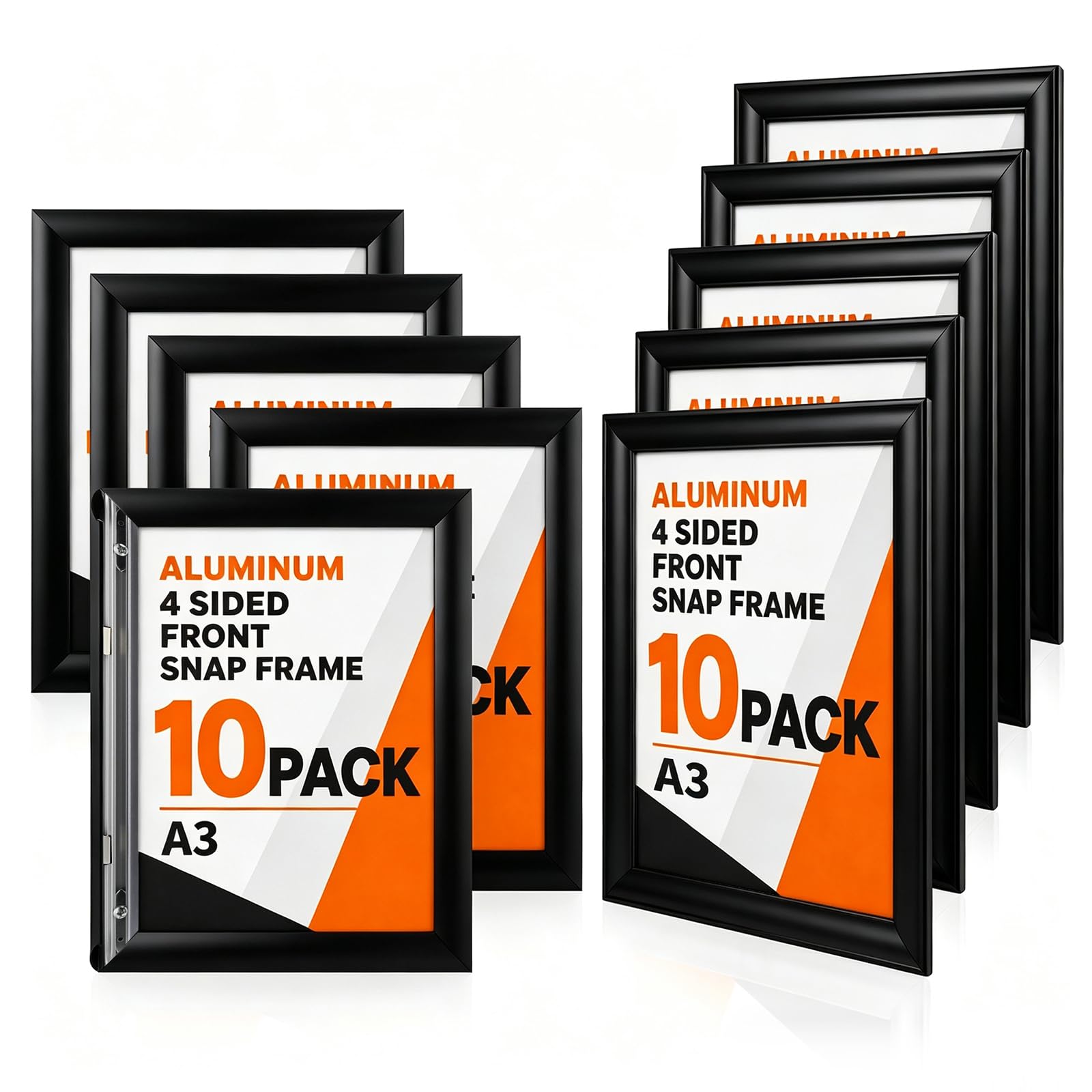 10PCS A3 Snap Frame,Aluminium Clip Frames,Wall Mounted Certificate Photo Display Snap Frame,Posters Display Holder with Front Opening Clips,Black